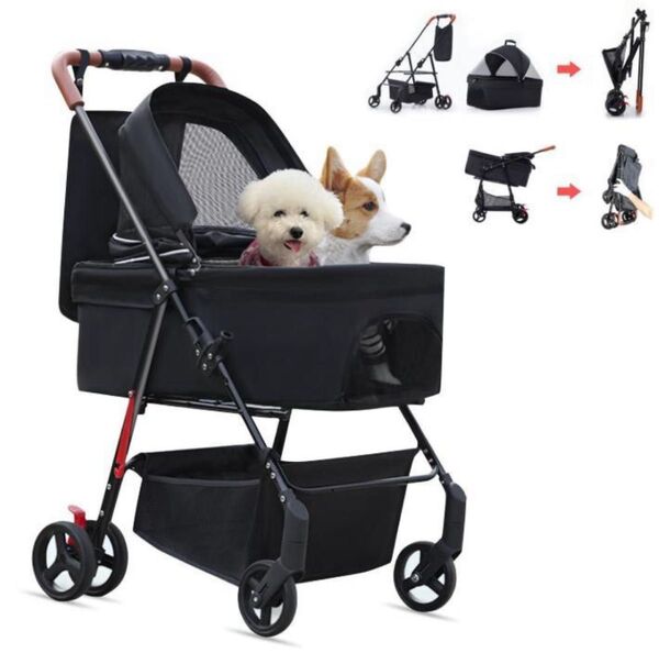 【新品・未使用品】MILA&LOUIS 取り外し可能 4輪 多頭 ペットバギー ペットカート (ブラック)