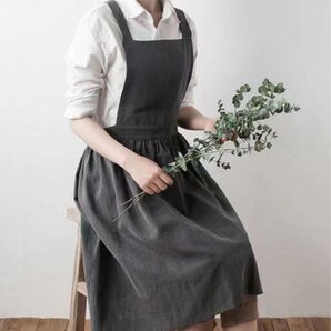 コットンリネンのエプロン グレー おしゃれ カフェ風 無地 北欧風 可愛い 無地 シンプル
