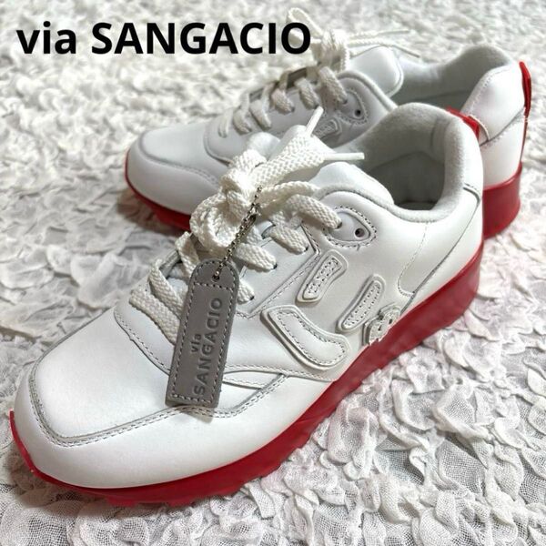 極美品 via SANGACIO にゅ~ずbe WHITE×RED 23.5cm レザー 白 ホワイト
