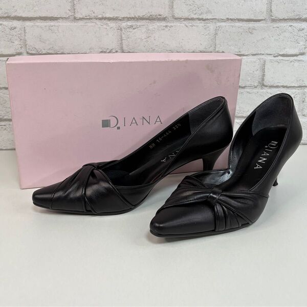 【本革】DIANA ダイアナ パンプス 22.5cm ブラック 黒 箱付き レザー