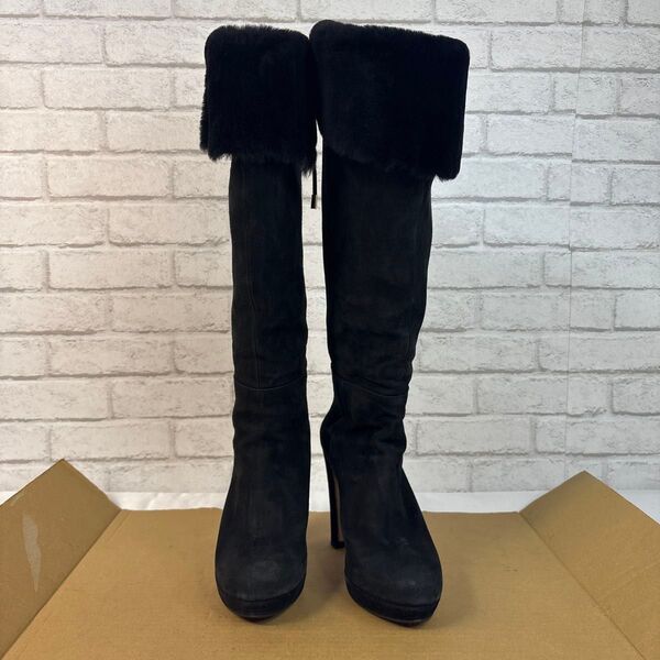 Max Mara マックスマーラ ロングブーツ ブラック スエード 37サイズ ヒール10cm イタリア製 サイドジップ ニーハイ