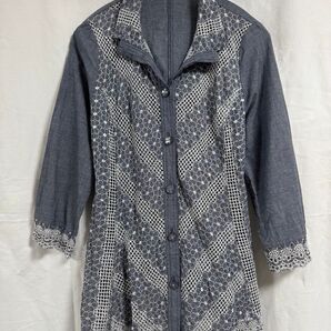 花柄刺繍 レースシャツ 羽織り 七分袖 M 綿100