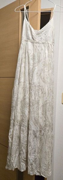 ロングワンピース マキシワンピース ゴア ホワイト 白 リゾート ペイズリー キャミワンピ 夏