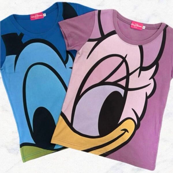 東京 ディズニー リゾート/ドナルド デイジー ビッグ フェイス 半袖 Tシャツ 2枚 セット/ユニセックス 男女兼用 XS