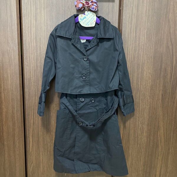 未使用 3wayショート丈ロングベストトレンチコート 黒 110cm 未使用 韓国子供服 即購入可 おまとめ割有 オシャレデザイン