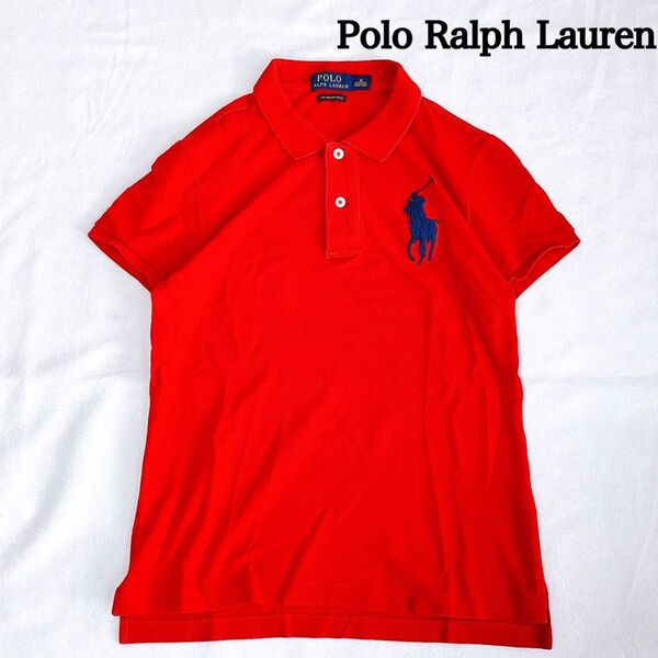 ポロラルフローレン ポロシャツ 鹿の子 半袖 ロゴ ビッグポニー 刺繍 M 赤 POLO RALPH LAUREN