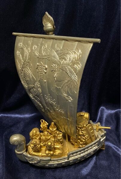 希少 昭和レトロ 金属 宝船置物縁起物オブジェ 置物 縁起物 アンティーク