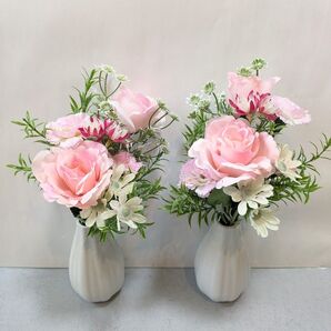 Q-1 仏花*お供え花(一対二束) ピンクバラ可愛い花束
