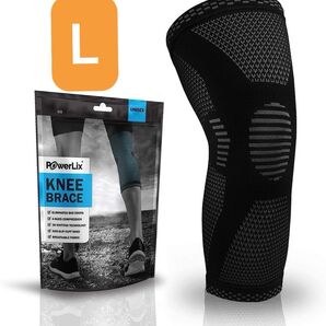 POWERLIX 膝サポーター ひざ専用 スポーツ用 ブラック L 日常生活ランニング, テニス, サッカー, バスケットボール