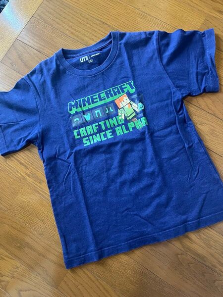 130 マイクラ ユニクロ Tシャツ 半袖 トップス キッズ ガールズ アレックス 半袖Tシャツ 紺色 ネイビー