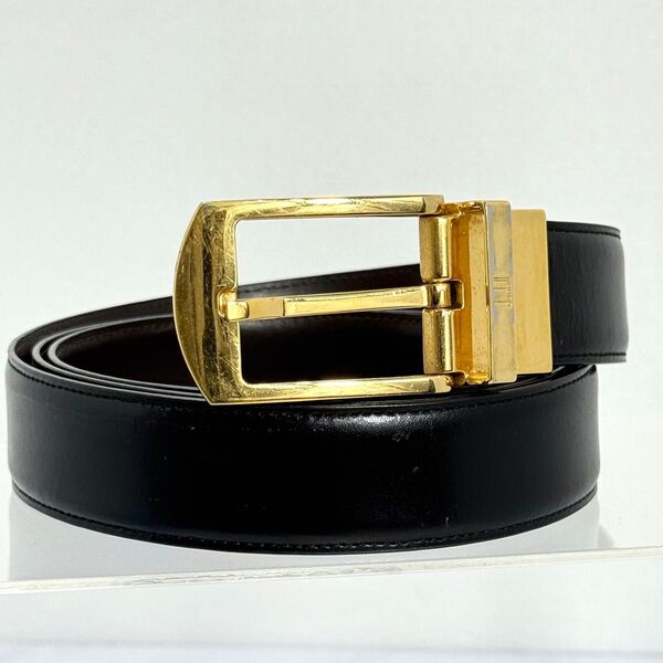 Dunhill ダンヒル 回転式 リバーシブル レザーベルト 黒 ゴールド