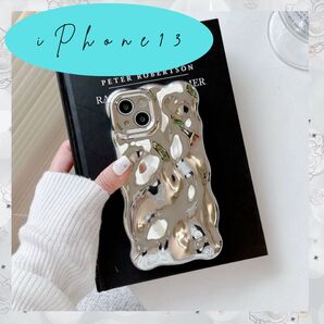 iPhone13 iPhoneケース 耐衝撃 ケース 韓国 軽量 お洒落 可愛い シルバー ウェーブ 流行 女子 トレンド