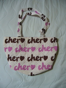 Cher シェル 白茶紫 ふあふあ　丈夫 トートバッグ かばん バッグ サイズ340-200-120㎜ 未使用ですが持ち手部に汚れ1箇所あり
