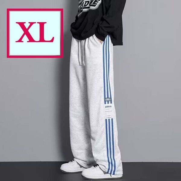 サイドラインスウェットパンツ XLサイズ グレー ルームウェア 長ズボン カジュアル ユニセックス 男女兼用 ワイドパンツ