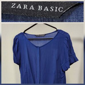 【匿名発送】ZARA BASIC ザラ 半袖トップス ブルー Mサイズ