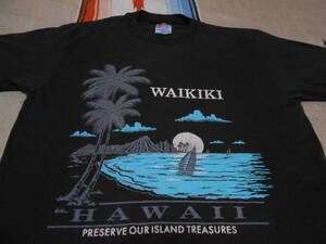 １９９０S HANES HAWAII WAIKIKI TROPICAL へインズ ハワイ Tシャツ MADE IN USA VINTAGE SURFオールドサーフ サーフィン オールドスクール