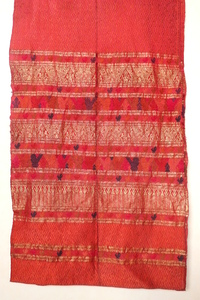 光輝く金糸 ラオス浮織 アンティーク シルク ストール オレンジ系 antique laos hand woven silk