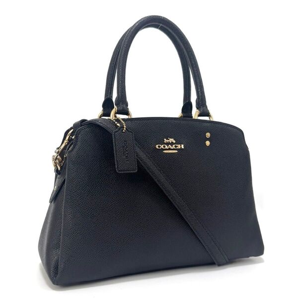 コーチ 91146 ミニリリーキャリーオール 2way ハンドバッグ ショルダーバッグ ブラック 黒 ゴールド レザー COACH