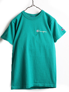 レアカラー 希少 S 90s USA製 ■ チャンピオン ワンポイント ロゴ プリント 半袖 Tシャツ ( レディース メンズ ) Champion 90年代 ロゴT 緑