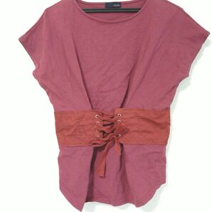 ウエストリボン付きルーズフィットTシャツ 赤 着痩せ 半袖