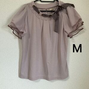 【新品】axes femme アクシーズファム Mサイズ リボンフレア袖カット Tシャツ