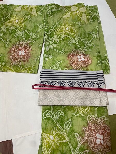 絞り浴衣 新品未使用 トールサイズ 169/68.5 花唐草模様 居敷当て付き 有松絞り