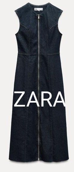 【ZARA】オールシーズンOK◆フロントジッパーデニムワンピース◆ ロングジレとしても!◆ サイズM◆未着用タグ付き◆