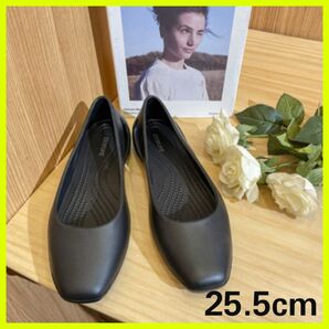 25.5cm パンプス EVA フラット おしゃれ クロックス サンダル 軽量 crocs サイドオープン ブラック