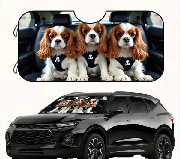 サンシェード フロントガラスサンシェード 車用日除け キャバリア 犬 わんこ ドライブ