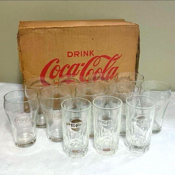 割引中!未使用 希少 レア 箱入り コカコーラ ペプシ ガラス製コップ グラス ロゴマーク 昭和 レトロ