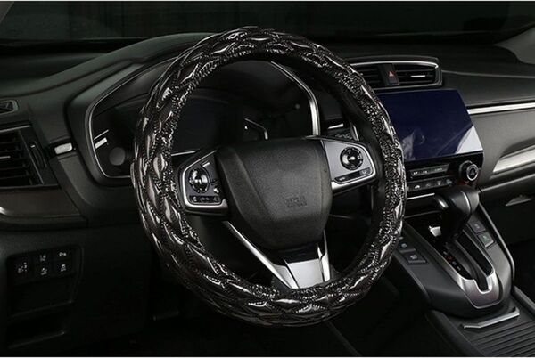 【未使用】YIDELI ハンドルカバー ステアリングカバー 軽自動車 普通車 など Mサイズ エナメル調 (ブラック)