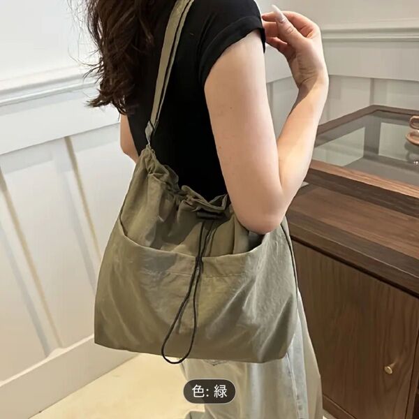ナイロン 2way ショルダー バッグ トートバッグ 軽量 丈夫 韓国通販 グリーン