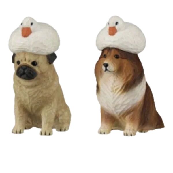 あかねの木彫り アヒルと犬 キタンクラブ パグ シェットランドシープドッグ ガチャガチャ カプセルトイ フィギュア