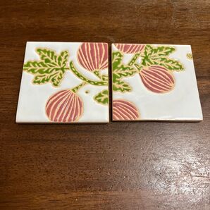 タイル イチジク柄 2枚セット インテリア雑貨