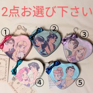 【新品】プリンセス ハート型ポーチ ポーチ 2点 ジュエリーケース ジュエリーボックス 小物入れ アクセサリーケース ディズニー