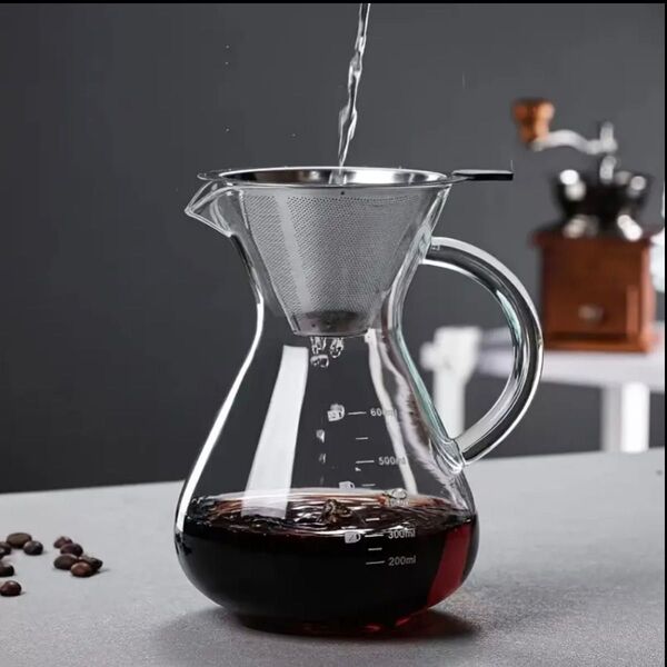 ガラスコーヒーポット 耐熱ガラス メッシュフィルター ドリップ 600ml ドリッパー ステンレス
