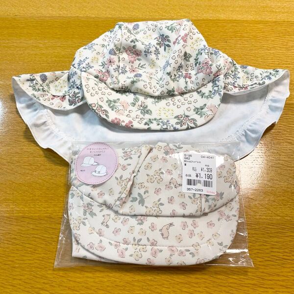 2枚セット Mサイズ 52-54cm バースデイ mamaraku 花柄 女の子 スイムキャップ 水泳帽 日除け付き