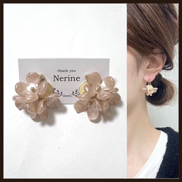 2点目より半額 お花 ピンク ハンドメイド ピアス イヤリング