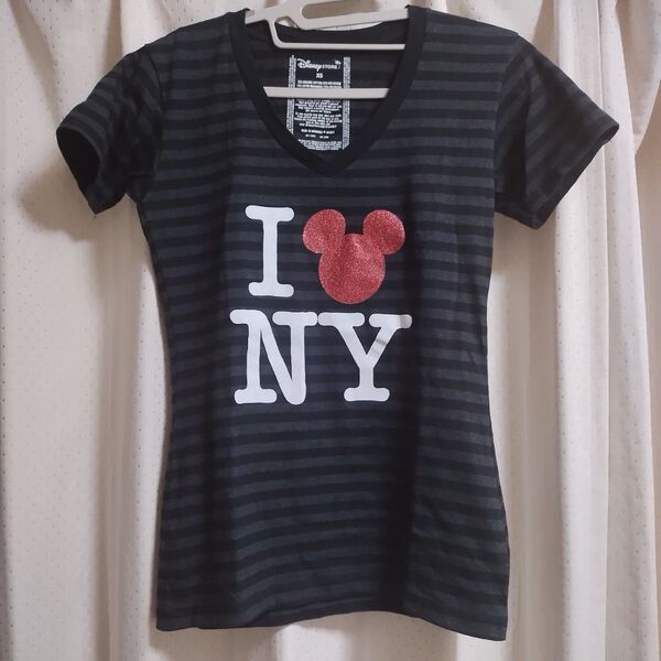 Tシャツ ディズニーストア ミッキーマウス I love NY ニューヨーク 半袖 XSサイズ レディース