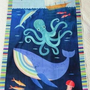 夏らしい絵柄生地☆海の生物パネルプリント 約63cm×106cm