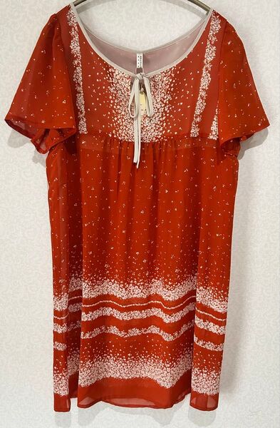 未使用 タグ付き portcros ポートクロス シースルーワンピース チュニック 花柄 赤 M 半袖