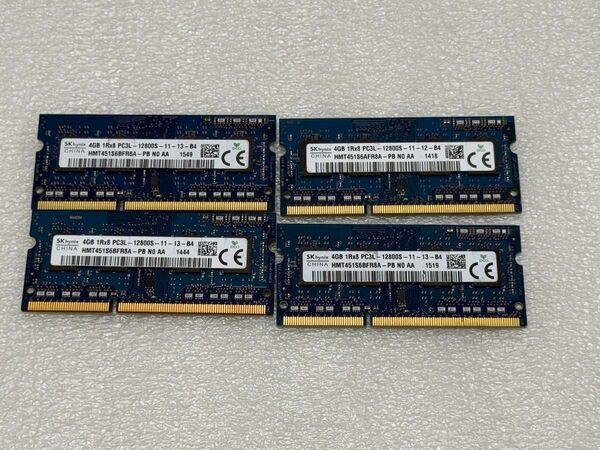 SK hynix 1Rx8 PC3L-12800S 4GB 4枚 セット DDR3L ノートパソコン用メモリ