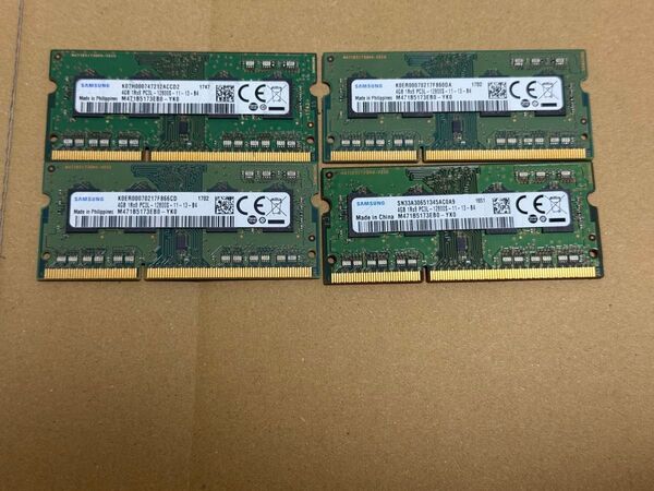 サムスン 1Rx8 PC3L-12800S 4GB 4枚 セット DDR3L ノートパソコン用メモリ SAMSUNG