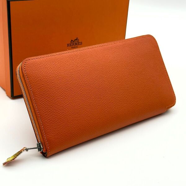 エルメス【2014年モデル 最高級美品】アザップロング シルクイン ヴォーエプソン オレンジ 長財布 HERMES アザップ