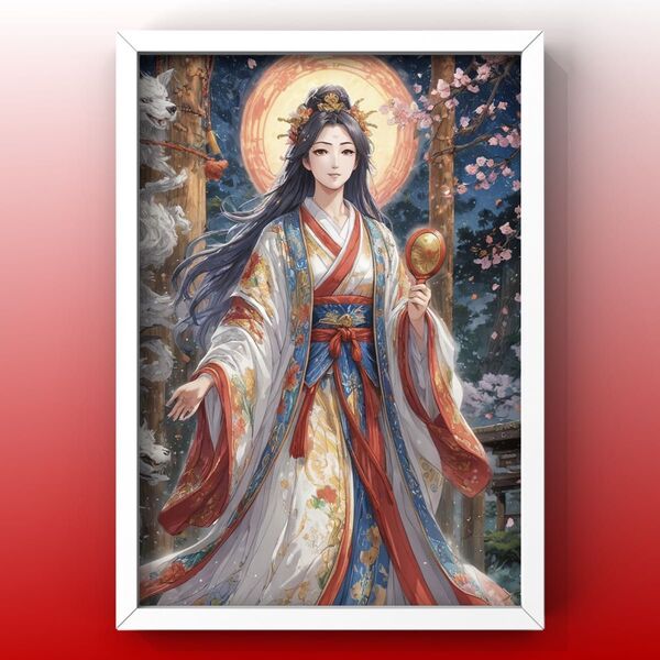 開運未来を照らす天照大御神 幸福と癒し 額縁付き 風水グラフィック