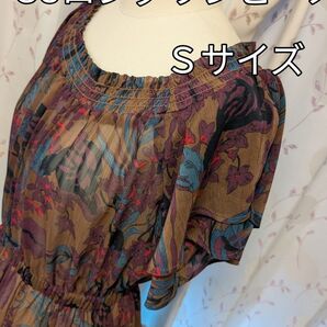 サマーセール★激安★お値下げ★GUオフショルダーロングワンピース 花柄 ブラウン Sサイズ