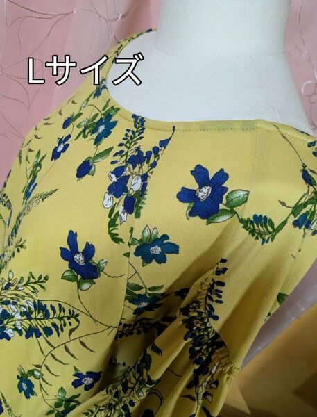 最終★大幅★いいね★ありがとう★更に♪お値下げ★サマーセール★お値下げ★イエローのボタニカル柄ブラウスLサイズ涼しげ♪