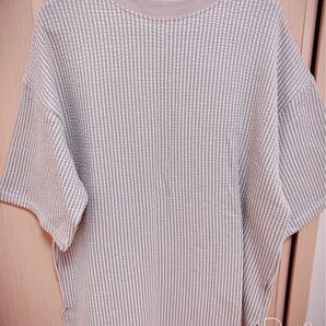 半袖Tシャツ カットソー グレー ストライプ ゆったり