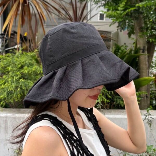 CIAOPANIC TYPY,チャオパニックティピー UV たためるジュートフリルHAT 黒 ブラック ハット 帽子