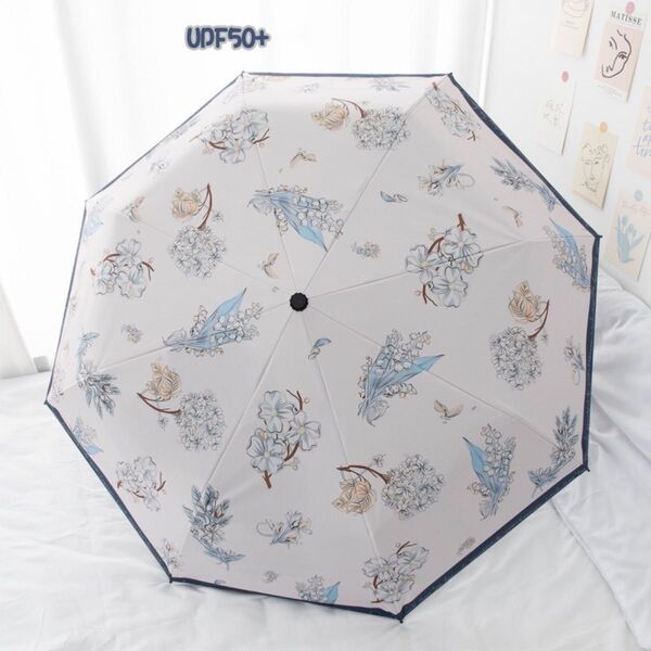 折りたたみ傘 晴雨兼用傘 日傘 雨傘 花柄 UVカット 丈夫 エレガント 遮熱 ブルー系 フラワー ワンタッチ 耐風 紫外線遮断